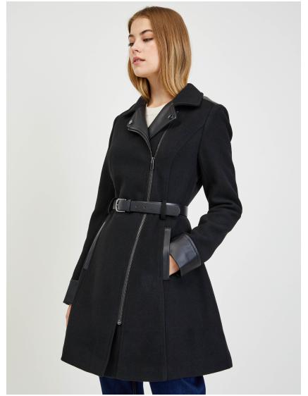 Černý dámský zimní kabát s příměsí vlny