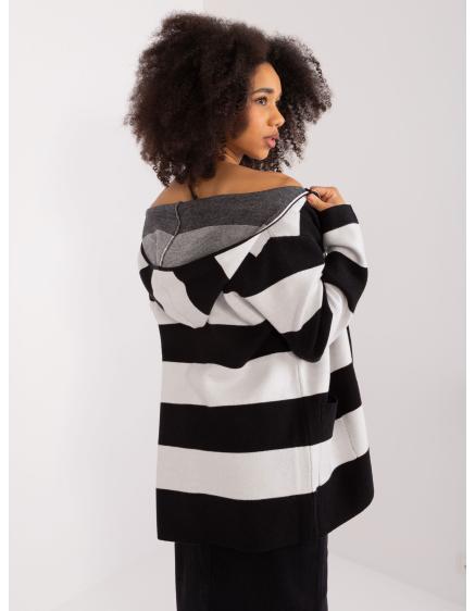 Dámský svetr na zip s kapucí černobílý
