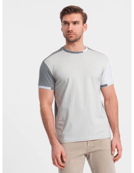 Pánské tričko s elastanem s barevnými rukávy šedé