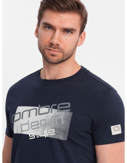 Pánské bavlněné tričko s potiskem loga V3 OM-TSPT-0139 tmavě modré
