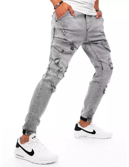 Pánské džínsové jogger kalhoty s kapsami šedé