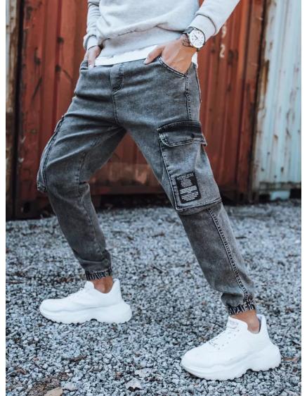 Pánské džínové jogger kalhoty světle šedé MEN