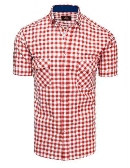 Pánská košile s krátkým rukávem kostkovaná bílo červená