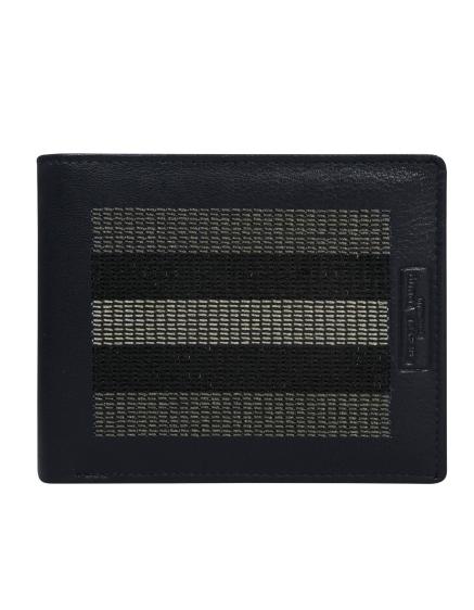 Tmavě modrá kožená peněženka s šedým prošíváním