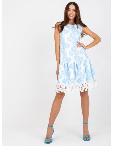 Dámské šaty s volánem koktejlové AIYANA bílé a modré