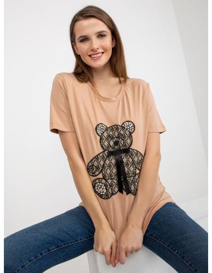 Dámské tričko s medvídkem a 3D aplikací NESTA hnědé
