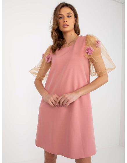 Dámské šaty ke kolenům TADEA růžové/karamelové